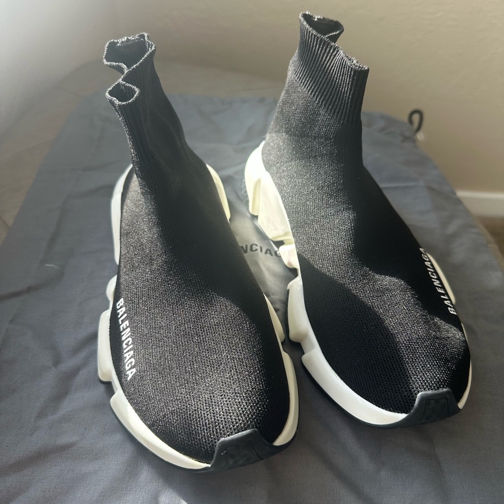Balenciaga Black and White Knit Sneakers